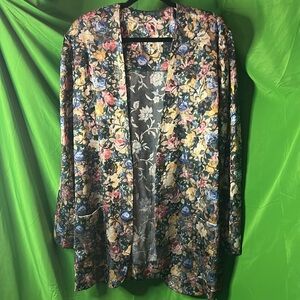 Handmade Floral Jacket Women XL Boho Embroidered Multi Color Lightweight Jacket